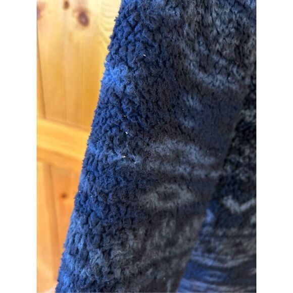 Alpine Sherpa Pullover Jacket Quarter Zip Navy Print Long Sleeve Fuzzy Medium (0 - Picture 9 of 9